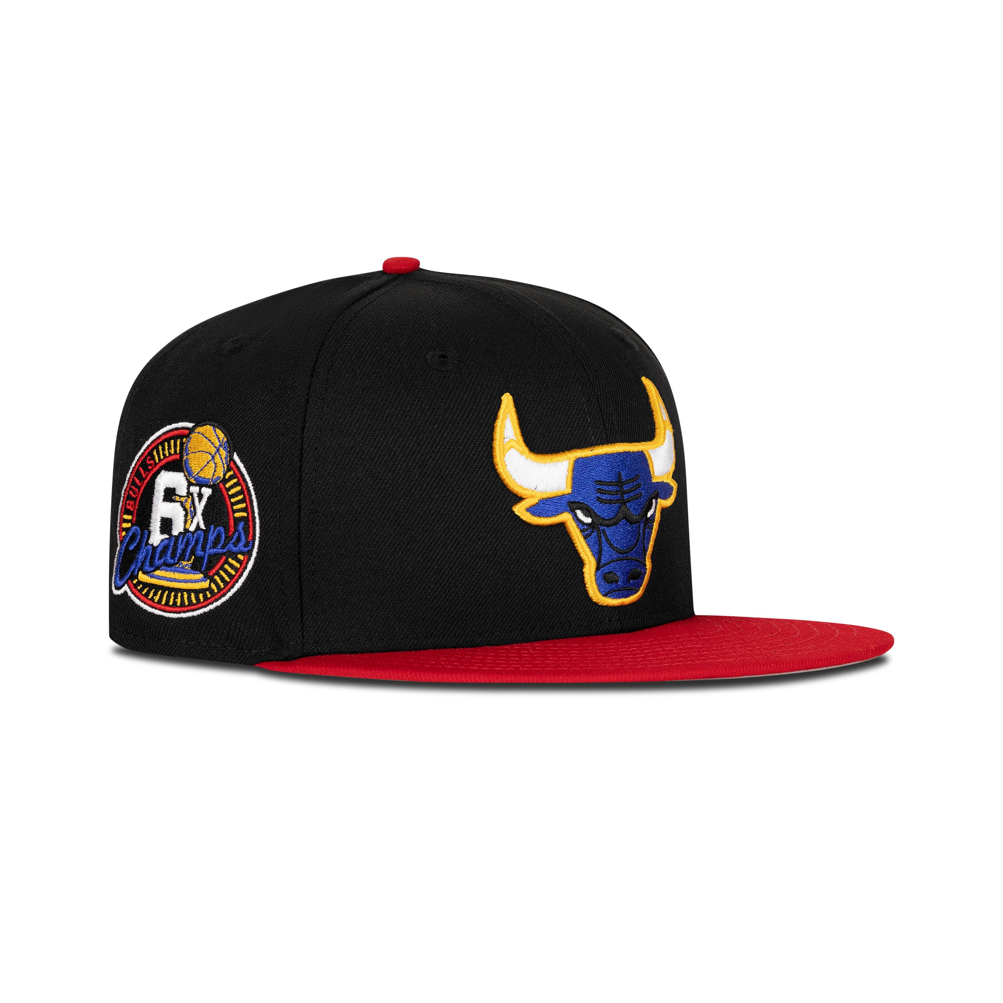 New Era Chicago Bulls Fitted Grey Bottom "Black Red Yellow" (6X Champs Embroidery)